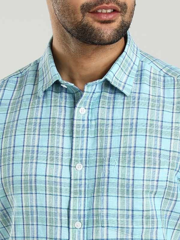 Indian Terrain Men's Regular Fit Half Sleeve Checkered Blue Shirt